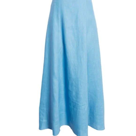 REFORMATION STARFRUIT SLEEVELESS OPEN BACK LINEN PARISIAN BLUE MIDI DRESS sz 12 - Picture 10 of 10